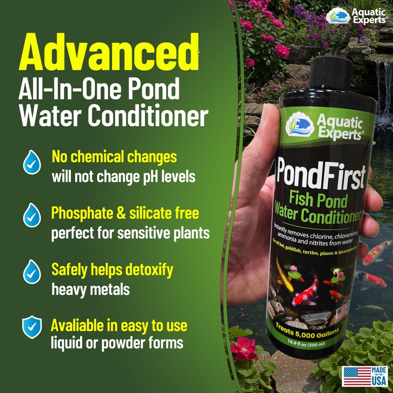 Aquatic Experts مكيف مياه بركة بوند فيرست - مزيل الكلور الفوري المركز لبرك الأسماك، يجعل المياه آمنة لكوي والذهبي، مصنوع في الولايات المتحدة الأمريكية، خبراء مائيون (سائل - 500 مل) - Image 4